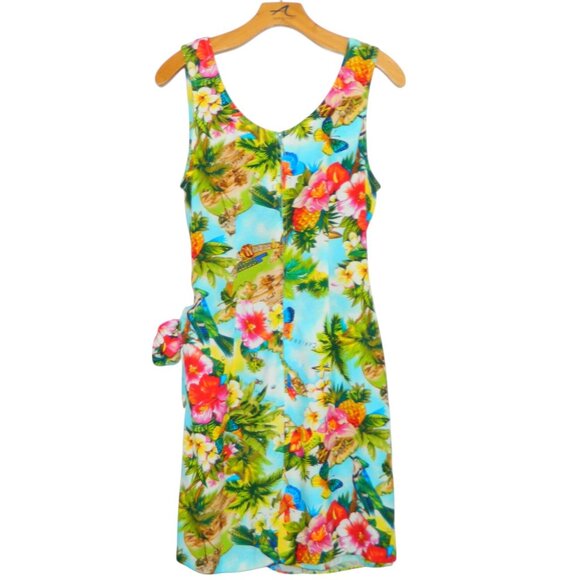 Tropical Holiday Party Caribbean Floral Dress Light Faux Wrap Skirt Size S/M - Picture 10 of 16